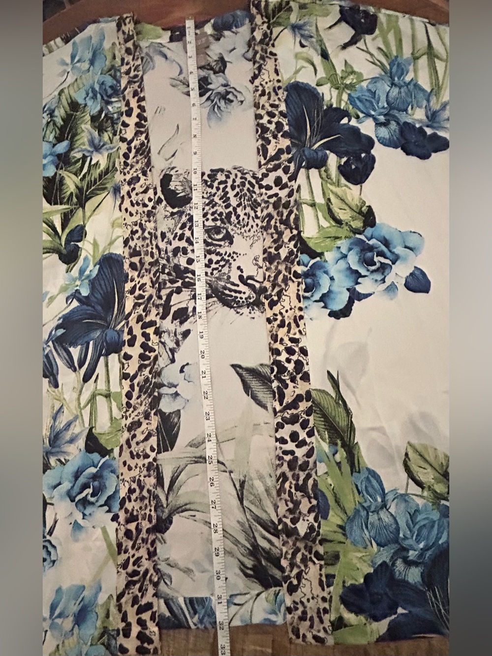 Chico’s Kimono Cardigan Blue Floral & Animal Print 3/4 Sleeve Boho Lightweight - Picture 11 of 12